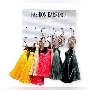 5 pairs Tassel fashion earrings multi color boho hippie boutique bundle shein